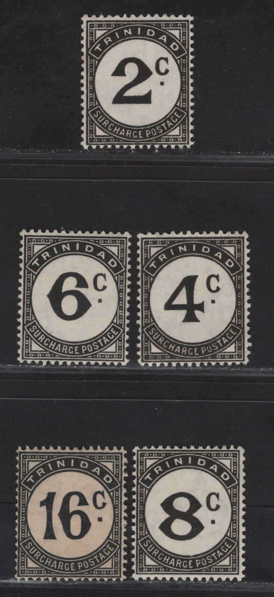 Trinidad & Tobago SG#D26-D29, D32 2c - 16c Black Numeral, 1947-1961 Postage Dues, 3 F/VFNH Singles, Cents Value, Ordinary Paper