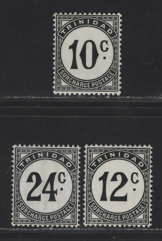 Trinidad & Tobago SG#D30a, D31a, D33a 10c -24c Black Numeral, 1947-1961 Postage Dues, 3 VFNH Singles, Cents Value, Chalky Paper