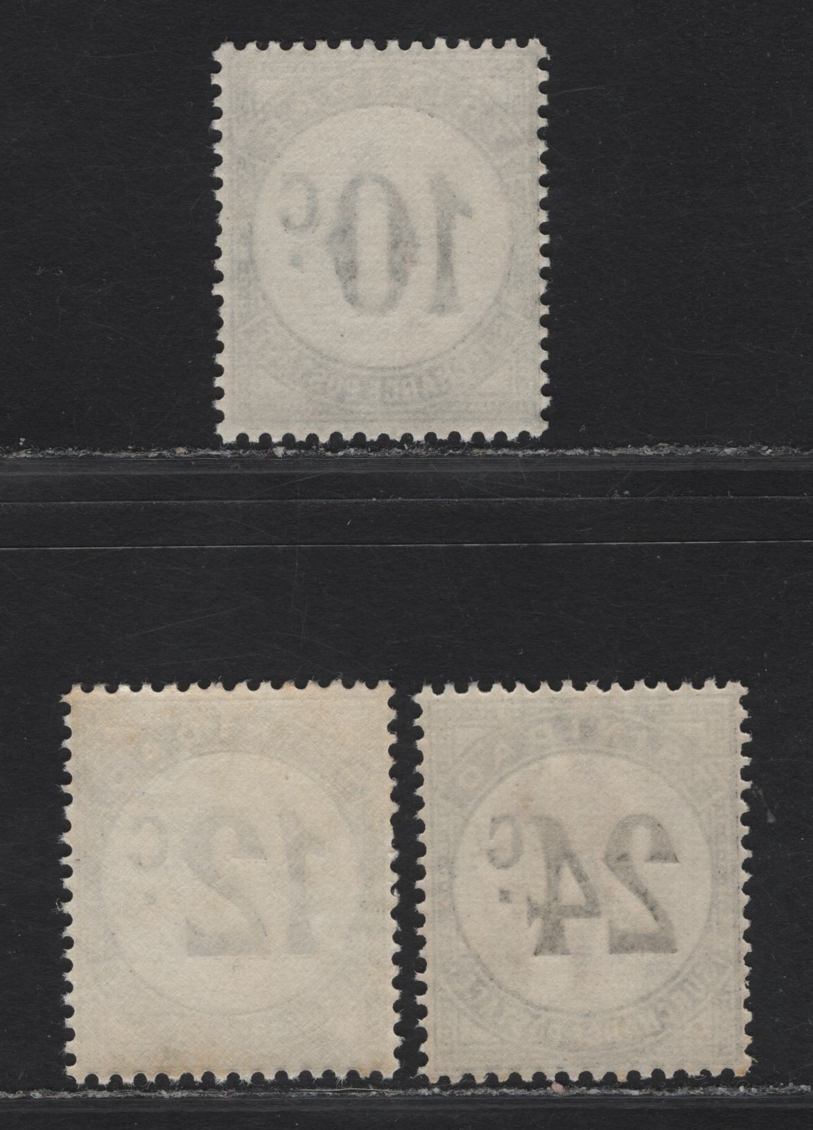 Lot 180 Trinidad & Tobago SG#D30a, D31a, D33a 10c -24c Black Numeral, 1947-1961 Postage Dues, 3 VFNH Singles, Cents Value, Chalky Paper