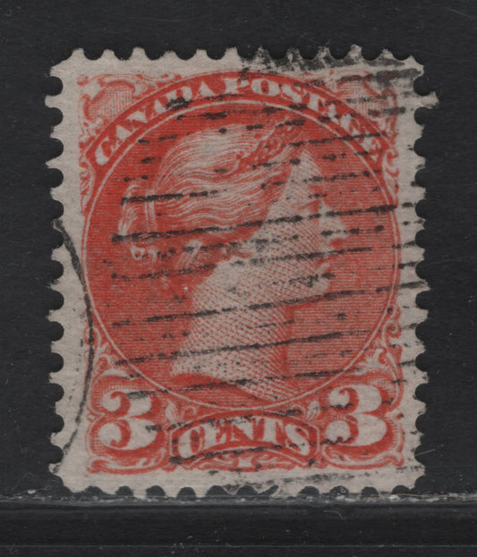 Lot 2 Canada #37 3c Red Orange Queen Victoria, 1888-1897 Small Queen Issue, A Very Fine Used Single, Mid Montreal Printing, Paper MM-B, Perf 12x12.1.