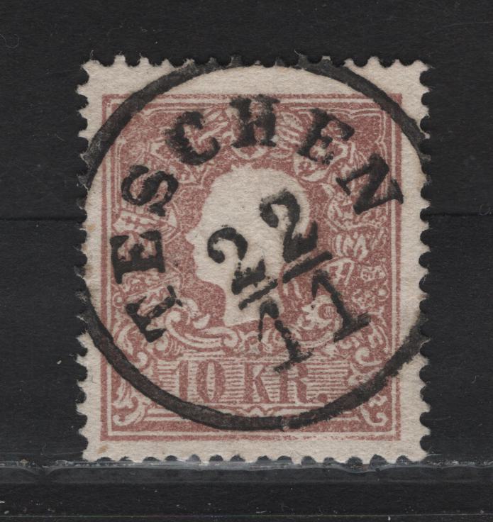 Lot 361 Czech Republic SC#10a (Austria) 10kr Brown Franz Josef, 1858-1859 Franz Josef Issue, A Very Fine Used Single, Type 1, SON Teschen CDS