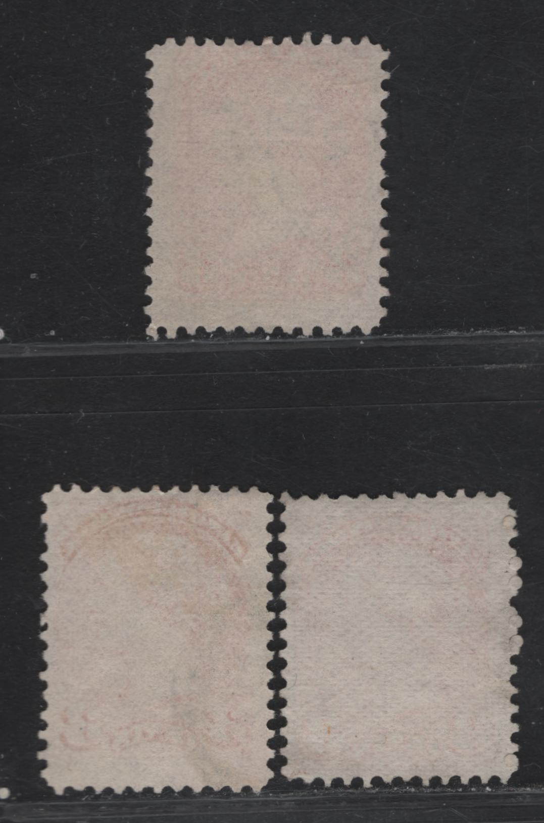 Lot 4 Canada #37 3c Orange Red - Pale Orange Red Queen Victoria, 1888-1897 Small Queen Issue, 3 Fine Used Singles, Mid Montreal Pre-1880 Printings, Papers MM-F & MM-M, Pos. Dots At LL, Perfs 12.1x12 & 12.