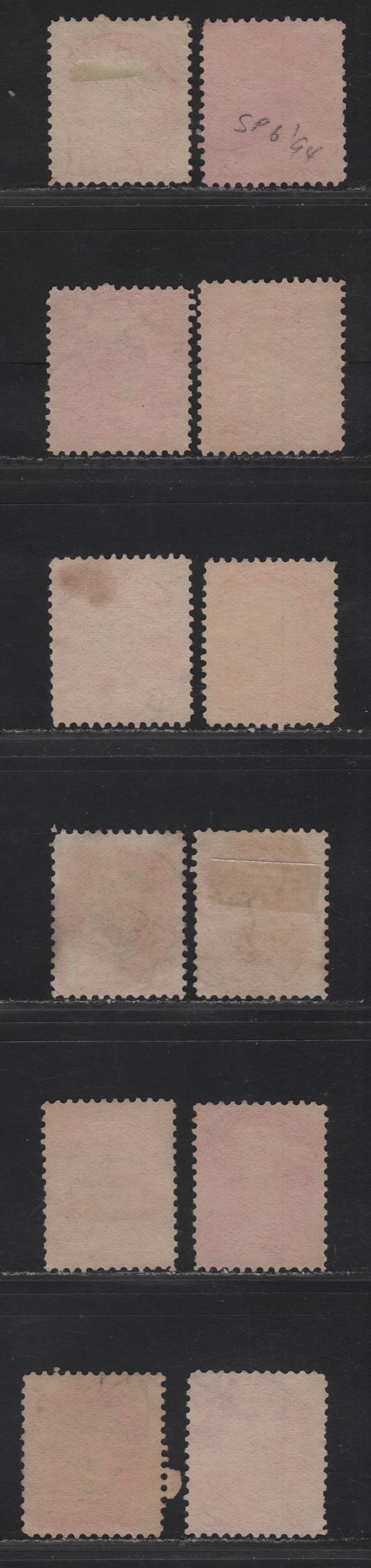 Lot 47 Canada #41 3c Pale Orange Vermillion - Pale Vermillion Queen Victoria, 1888-1897 Small Queen Issue, 12 Fine Used SIngles, Papers 2O-E & 2O-II, 1894 Dates, Different Shades.