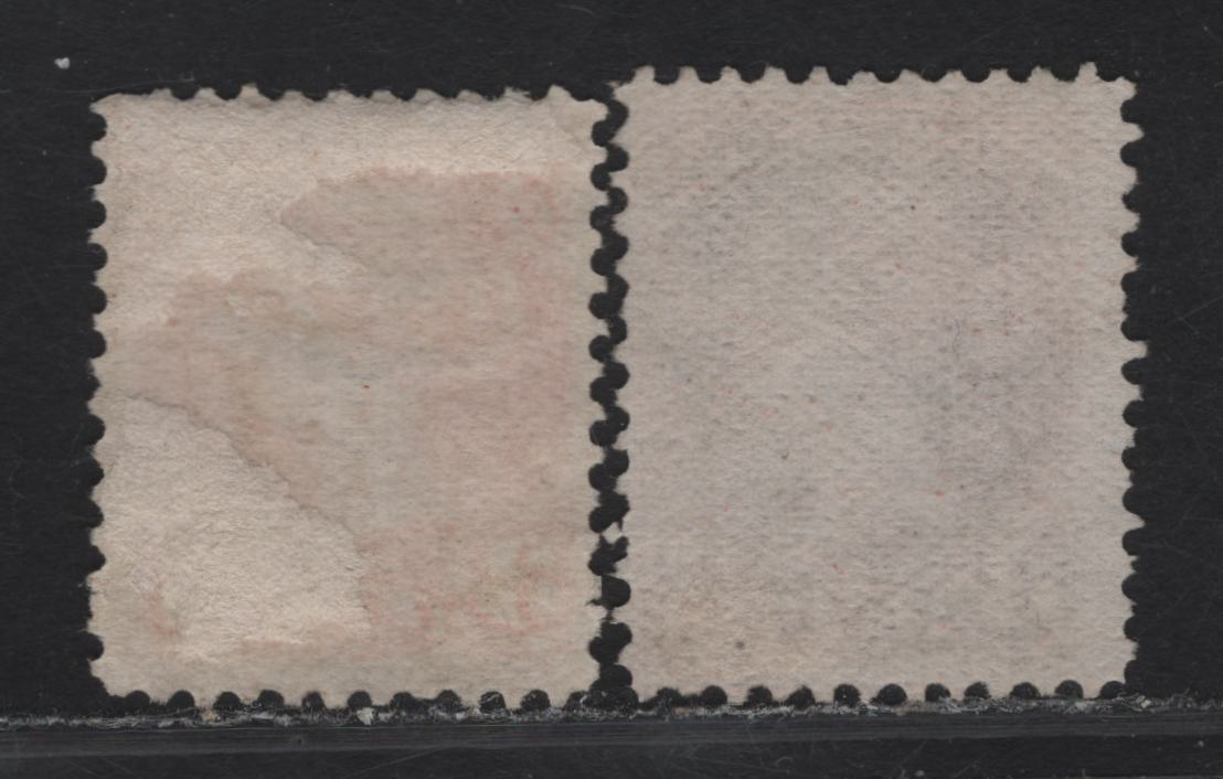 Lot 5 Canada #37iii 3c Bright Orange & Dark Brown (Oxidized Orange) Queen Victoria, 1888-1897 Small Queen Issue, 2 Fine Used SIngles, Mid Montreal Printings, Papers MM-S & MM-P, Perf 11.75x12.