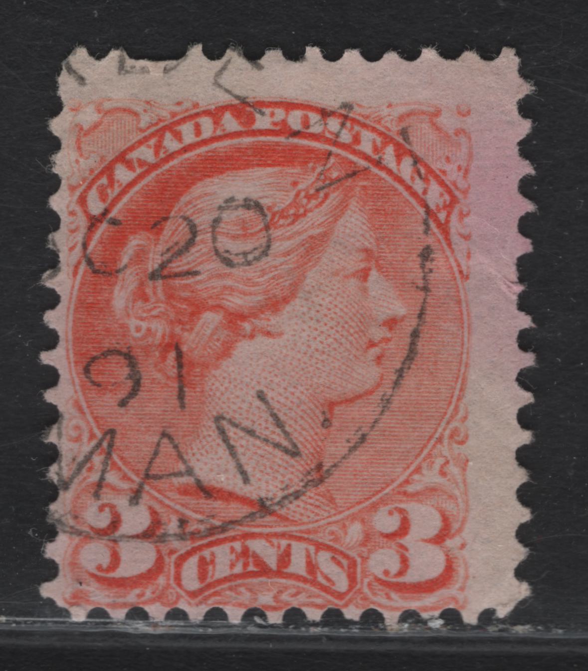 Lot 7 Canada #41 3c Pale Reddish Orange Queen Victoria, 1888-1897 Small Queen Issue, A Fine Used Single, Paper 2O-II, 1891 Dated Cancel, Perf 11.9x12.2.