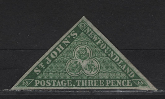 Lot 107 Newfoundland SC#11A 3d Green Heraldry, 1860 2nd Pence Issue, A Very Fine Unused Imperf Single