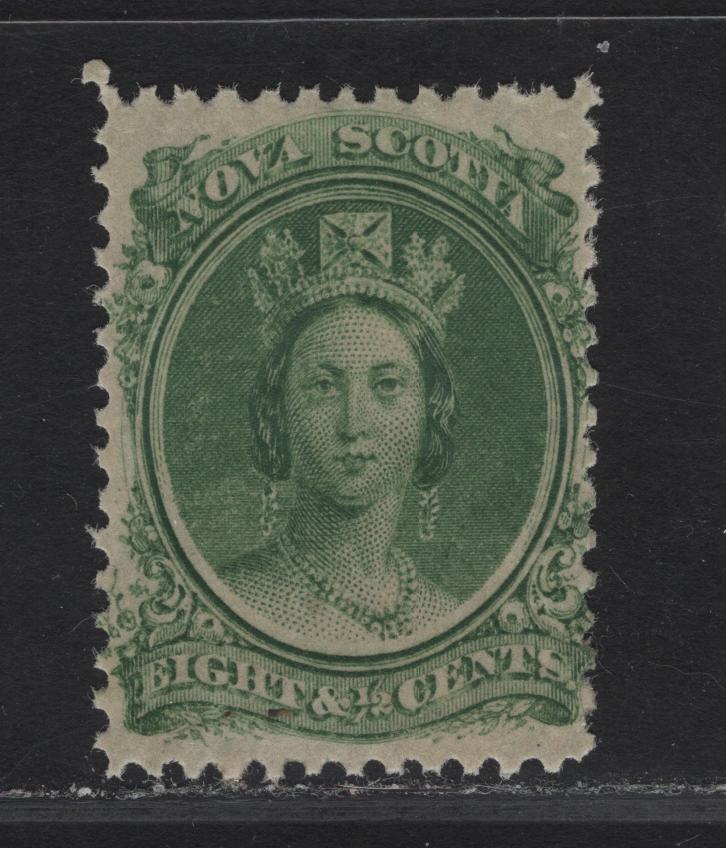 Lot 122 Nova Scotia SC#11 8.5c Green Queen Victoria, 1860-1863 Cents Issue, A VFOG Single, Yellowish Paper, Perf 11.75