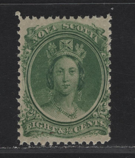 Lot 122 Nova Scotia SC#11 8.5c Green Queen Victoria, 1860-1863 Cents Issue, A VFOG Single, Yellowish Paper, Perf 11.75