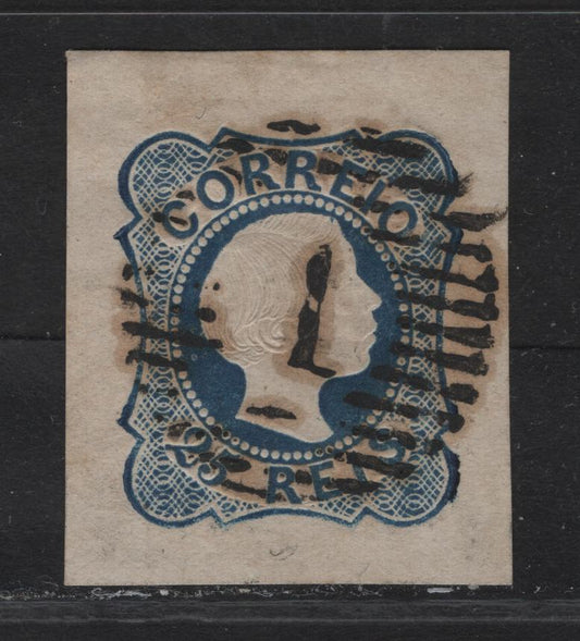Lot 130 Portugal SC#6 25r Blue King Pedro V, 1855 King Pedro V Issue, A GEM Used Single, Type II