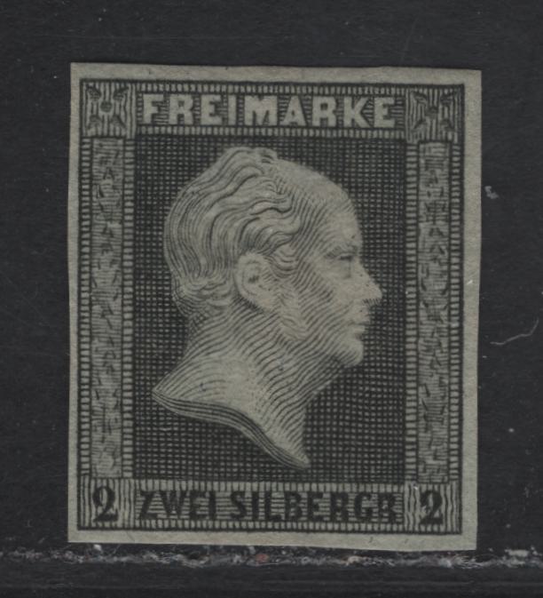 Lot 137 Prussia SC#4p 2sg Black on Grayish King Frederick William IV, 1850-1856 King Frederick William IV Issue, A XF Unused Imperf Single, Plate Proof, Unlisted In Scott