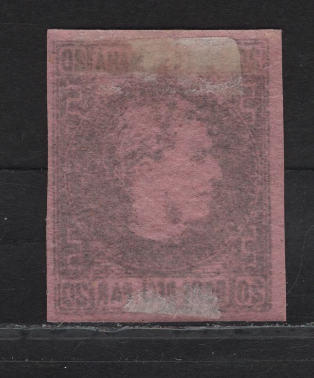 Lot 156 Romania SC#31 20pa Black on Rose Prince Carol, 1866-1867 Prince Carol, A FOG Imperf Single, Type 1, Margins Very Close At Right & Bottom, Close On Other 2 Sides.