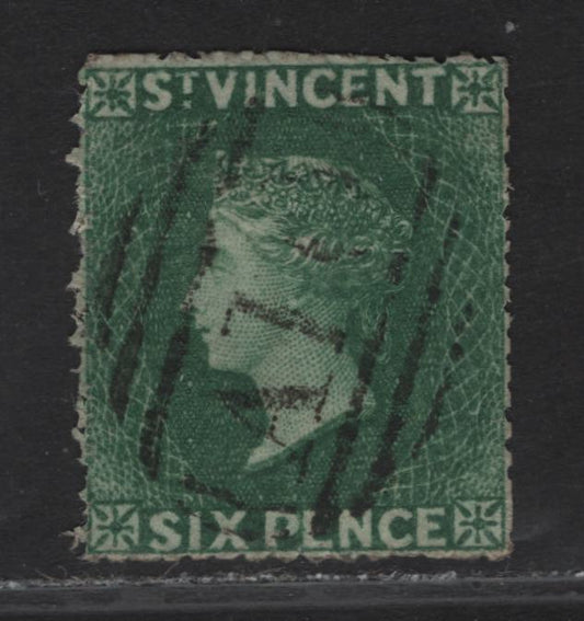 Lot 162 St Vincent SC#3 6d Dark Green Queen Victoria, 1862-1866 Queen Victoria Issue, A Very Fine Used Single, Rough Perf 14-16, Unwatermarked