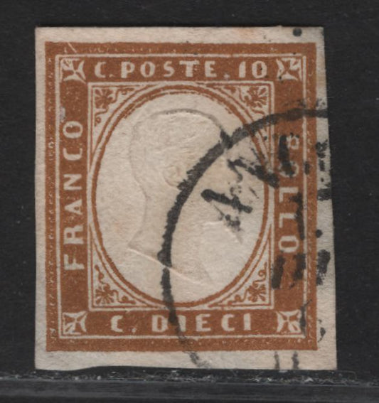 Lot 164 Sardinia SC#11a 10c Ochre Victor Emmanuel II, 1855-1863 Victor Emmanuel II Issue, A Fine Used Imperf Single, Close But Clear Margins