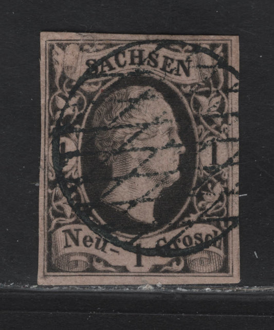 Lot 167 Saxony SC#5 1ng Black on Rose Frederick Augustus II, 1851-1852 Frederick Augustus II Issue, A Very Fine Used Imperf Single, Margins Clear On All Sides, Close At Top & Left, Full Size Right & Bottom.