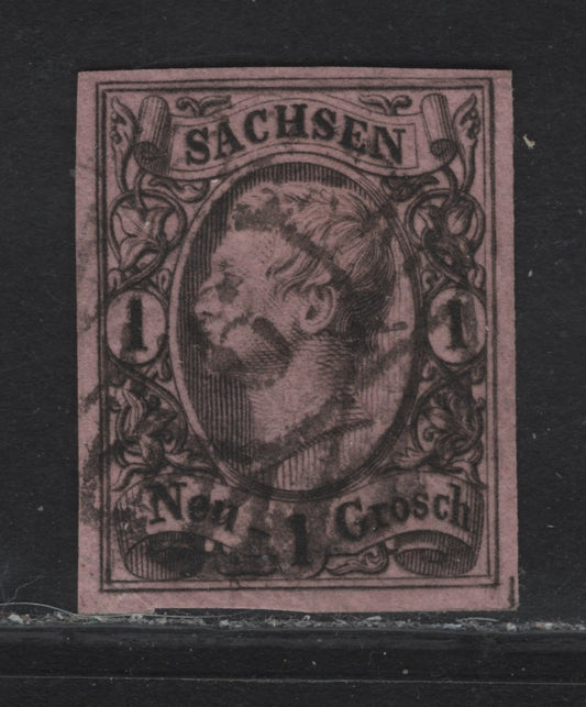 Lot 168 Saxony SC#10 1ng Black on Rose King John I, 1855-1860 King John I Issue, A Fine Used Imperf Single, Margins Are Full On 3 Sides & Close At Top, Small Corner Crease At Lower Left
