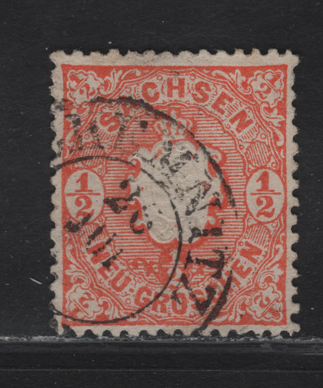 Lot 169 Saxony SC#16a 1/2ng Red Orange Arms, 1863 Arms Issue, A Very Fine Used Single