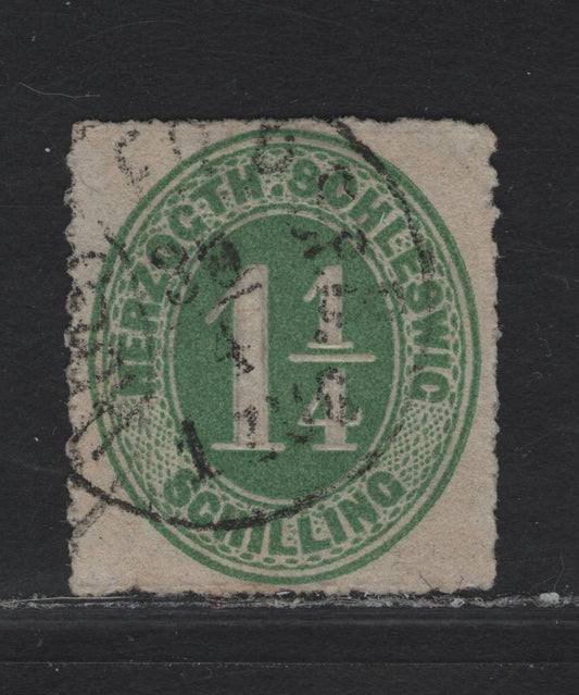 Lot 172 Schleswig Holstein SC#8 1.25/- Green Numeral, 1864 Rouletted Numeral Issue, A Very Fine Used Single , ,