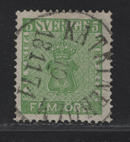 Lot 182 Sweden SC#6 5o Yellow Green Arms, 1858-1862 Arms Issue, A Very Fine Used Single, SON November 18 1874 Katrieneholm Cancel