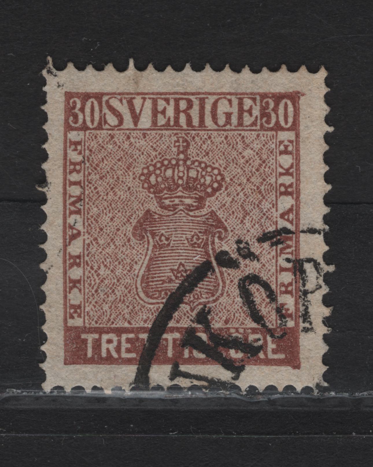 Lot 185 Sweden SC#11b 30o Rose Red Brown Arms, 1858-1862 Arms Issue, A Very Fine Used Single