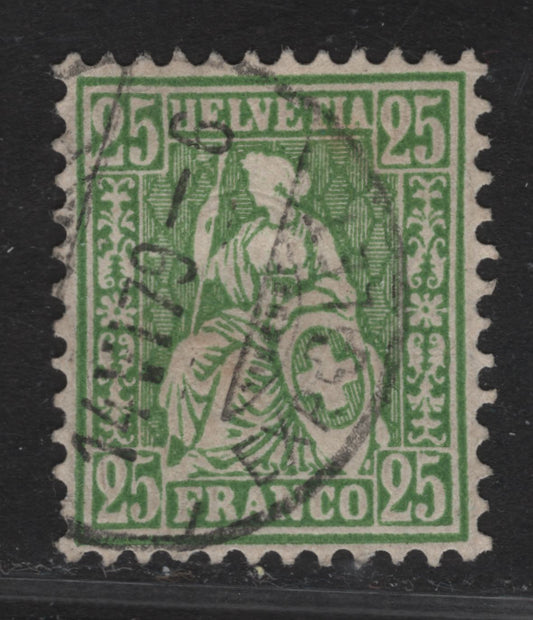 Lot 198 Switzerland SC#55a 25c Yellow Green Seated Helvetia, 1867-1878 Seated Helvetia Issue, A Very Fine Used Single