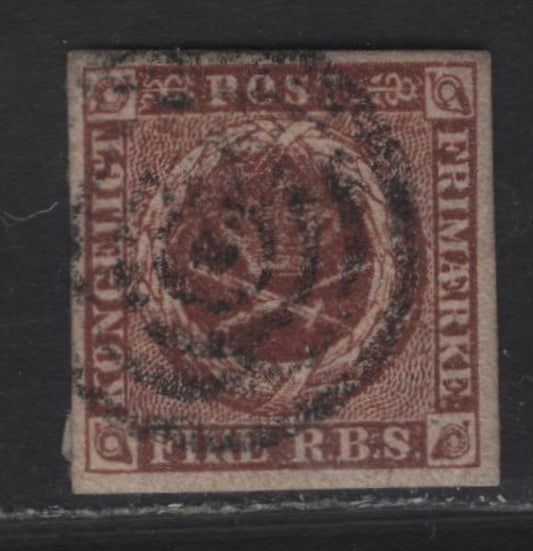 Lot 2 Denmark SC#2 4rs Brown Arms, 1851 Royal Emblem Issue, A Very Fine Used Single