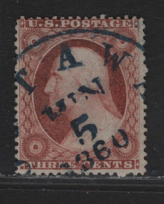 Lot 214 United States SC#26A 3c Dull Red Washington, 1857-1891 Toppan & Carpenter Issue, A Very Fine Used Single, Type IV, June 5 1860 CDS Cancel