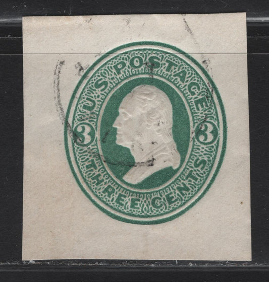 Lot 230 United States SC#U82 3c Green on White Washington, 1870-1871 Reay Issue, A Very Fine Used Cut Square Single
