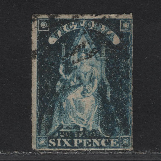 Lot 235 Australia - Victoria SC#30 6d Blue Queen Victoria, 1858 Queen Victoria Issue, A Very Fine Used Imperf Single