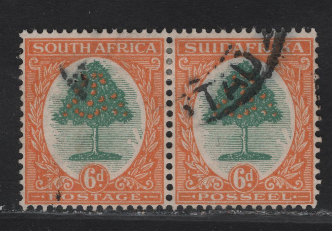 South Africa SG#32 6d - 1/- Green & Orange Tree, 1926-1927 Pictorial Typographed Keyplate Issue, A Very Fine Used Horizontal Pair