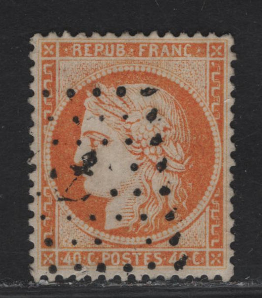 Lot 32 France SC#59a 40c Orange Yellow on Yellowish Ceres, 1870-1873 Ceres Issue, A Very Fine Used Single, Type 1, Anchor Dotted Diamond Cancel