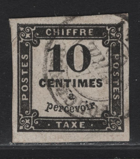 Lot 33 France SC#J3 10c Black Numeral, 1859 Postage Dues, A Very Fine Used Imperf Single