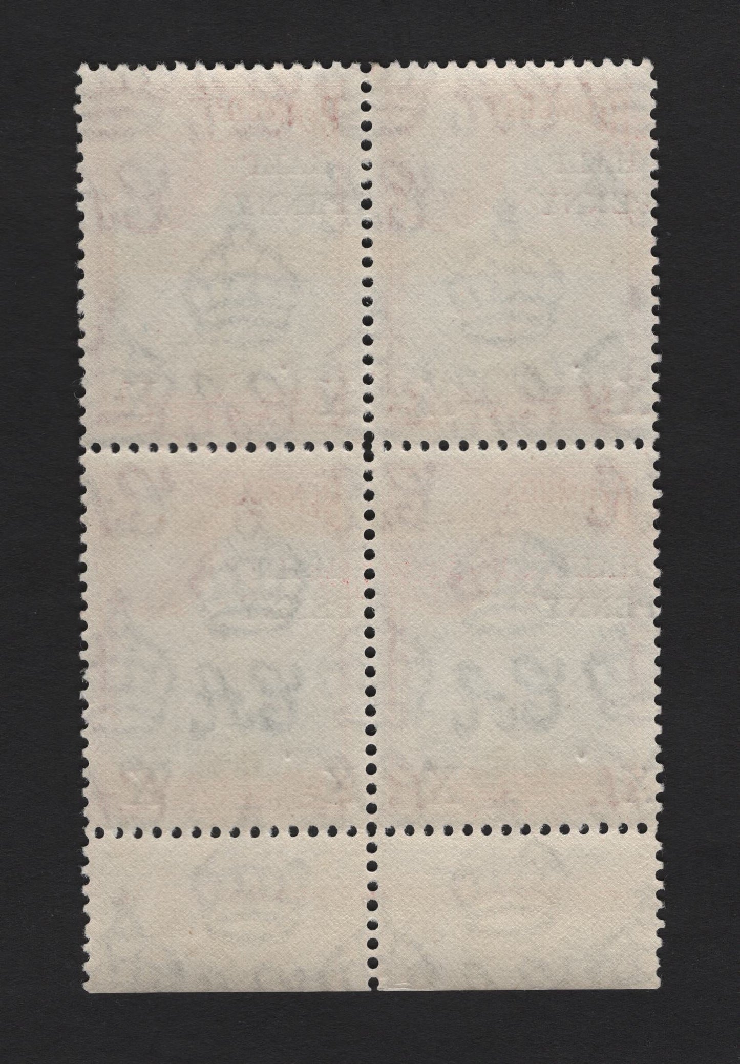 Lot 376 Bermuda SG#122 1/2d on 1d Black & Rose Red Ships, 1938-1953 Surcharge Issue, A VFNH Bottom Block Of 4, Showing 12.5 Spacing Between Penny & X On The Bottom Row, 14mm On The Top