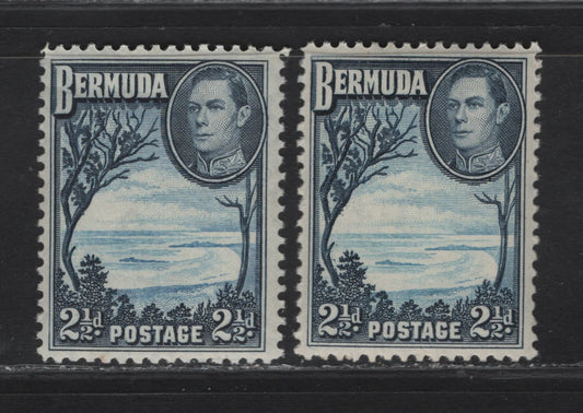 Bermuda SG#113a 2.5d Light & Deep Blue King George VI, 1936-1952 KGVI Pictorial Issue, A VFNH Single, 1939 & 1941 Printings, Smooth & Crackly Gum