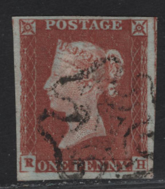 Lot 39 Great Britain SC#3g 1d Red Brown Queen Victoria, 1841 Line Engraved Issue, A Very Fine Used Imperf Single, Plate 38, Ivory Head, Maltese Cross Cancel, Alphabet I.