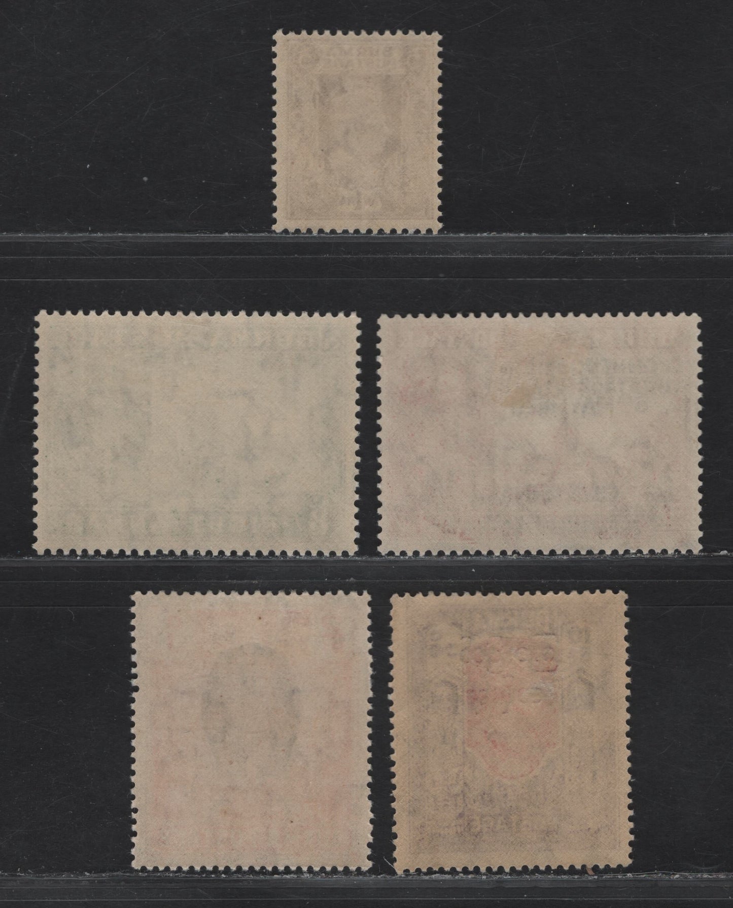 Lot 406 (C)Burma SG#22, 29, 34, 61, 82 1a - 10r Purple Brown - Claret & Violet King George VI, 1938-1947 KGVI Definitives - Interim Burmese Govt Overprinted Issues, 5 F/VFOG Singles