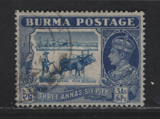 (C)Burma SG#27 3a6p Light Blue & Blue , 1938-1940 KGVI Definitive Issue, A Very Fine Used Single