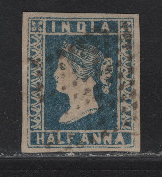 Lot 65 India SC#2 1/2a Blue Queen Victoria, 1854-1855 Queen Victoria Issue, A Very Fine Used Imperf Single, Die 1, Woodblocks