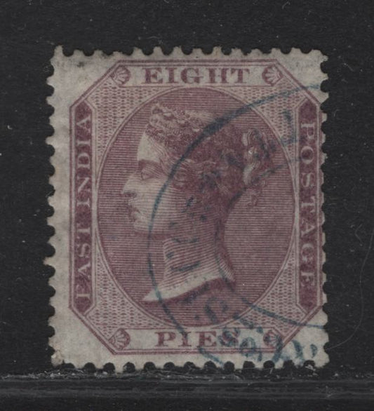 Lot 68 India SC#19 8p Lilac Queen Victoria, 1860-1864 Queen Victoria Issue, A Fine Used Single, Unwatermarked, White Paper, Light Unobstructive Cancel, Seldom Seen On This Issue.