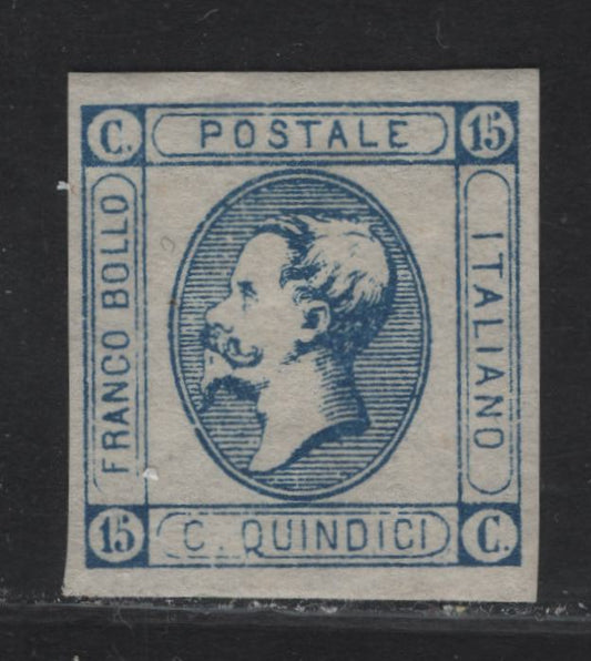 Lot 75 Italy SC#23 15c Blue Victor Emmanuel II, 1863 Victor Emmanuel II Issue, A Very Fine Used Imperf Single, Type II