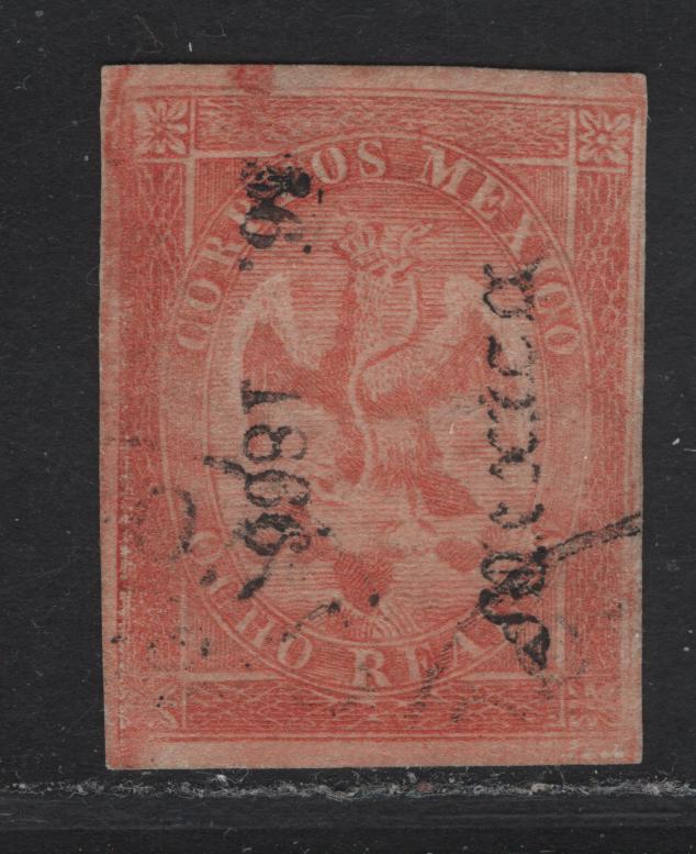 Lot 87 Mexico SC#25 8r Red Arms, 1866 Arms Issue, A Very Fine Used Imperf Single, With Mexico Distinct Overprint