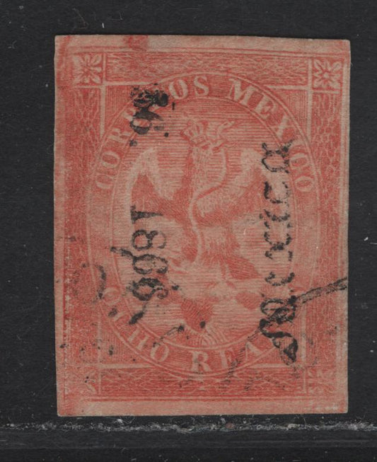 Lot 87 Mexico SC#25 8r Red Arms, 1866 Arms Issue, A Very Fine Used Imperf Single, With Mexico Distinct Overprint