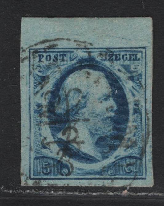 Lot 93 Netherlands SC#1 5c Blue King William III, 1852 King William III Issue, A Very Fine Used Imperf Single, 1mm Margins At Right & Bottom, Left Is Full, Top Margin Is Jumbo.