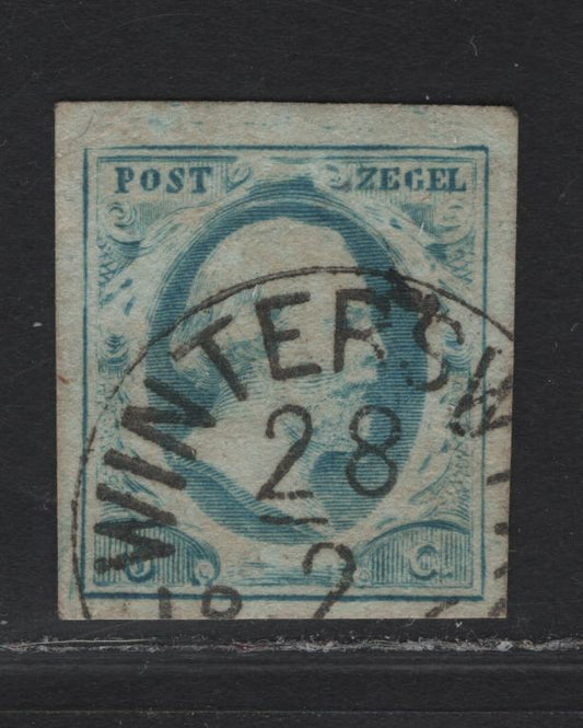 Lot 94 Netherlands SC#1a 5c Light Blue King William III, 1852 King William III Issue, A Very Fine Used Imperf Single, Full Margin At Top And Close Margins On The Other 3 Sides