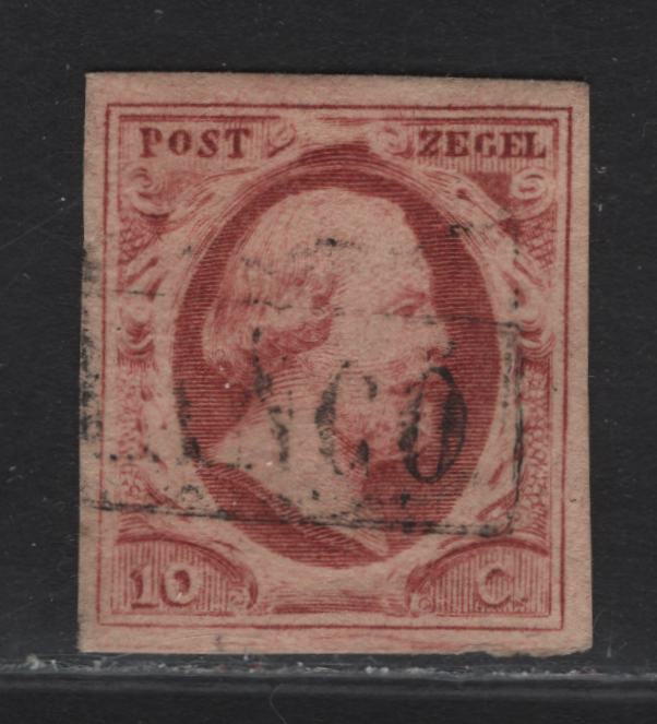 Lot 97 Netherlands SC#2c 10c Carmine Lake King William III, 1852 King William III Issue, A Very Fine Used Imperf Single, 4 Clear But Close Margins