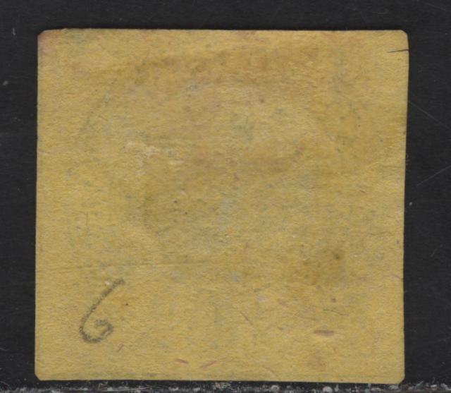 Lot 15 Roman States SC#5 4baj Black on Lemon Papal Arms, 1852 Arms Issue, A Fine Used Single, 4 Full Margins & Traces Of Dividing Lines Visible On All 4 Sides, Displaying All 12 Characteristics Of The Genuine Stamp
