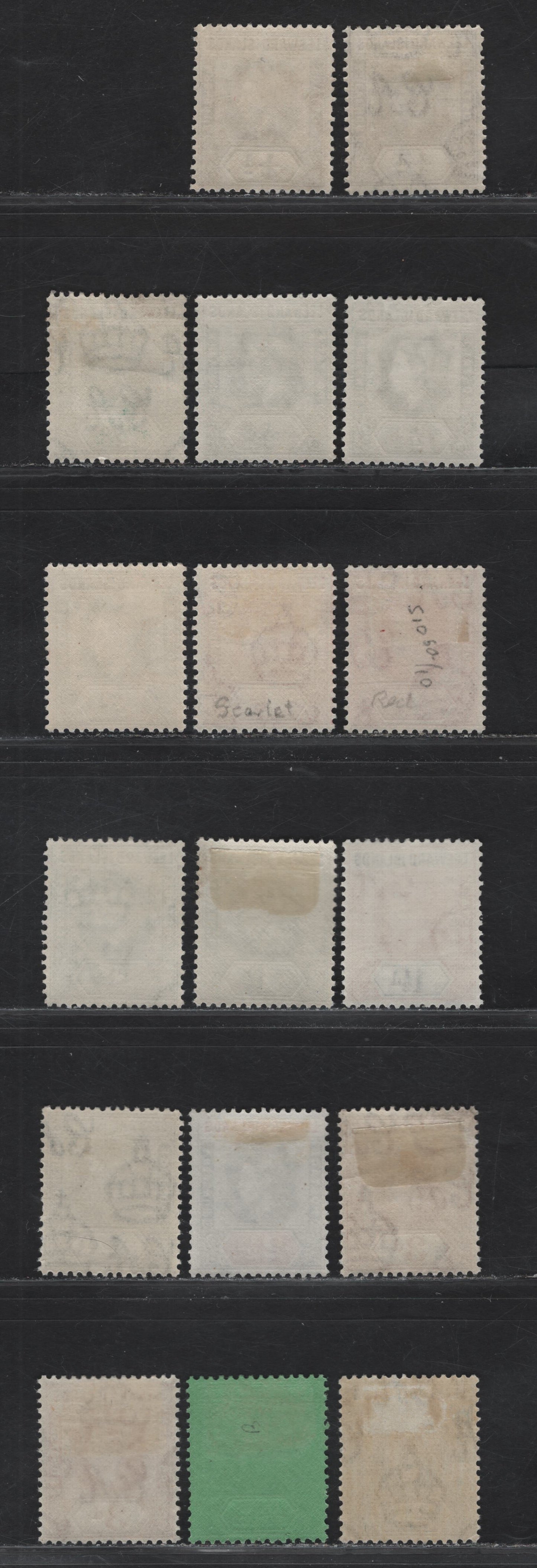 Lot 163 (C) Leeward Islands SG#95-a, 96-97, 99b-c, 100, 102-103, 105a, 107a, 110b 1/4d - 1/- Brown - Black on Emerald King George VI, 1938-1951 KGVI Keyplate Issue, 17 F/VFOG Singles, Ordinary & Chalky Papers, Additional Shades