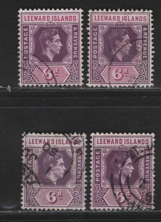 Lot 167 (C) Leeward Islands SG#109a-b 6d Deep Dull Purple & Bright Purple - Purple & Bright Purple King George VI, 1938-1951 KGVI Keyplate Issue, 4 Very Fine Used Singles, Three Shades Of Purple & Bright Purple On Chalky Paper, 1942 & Post 1946 Printings