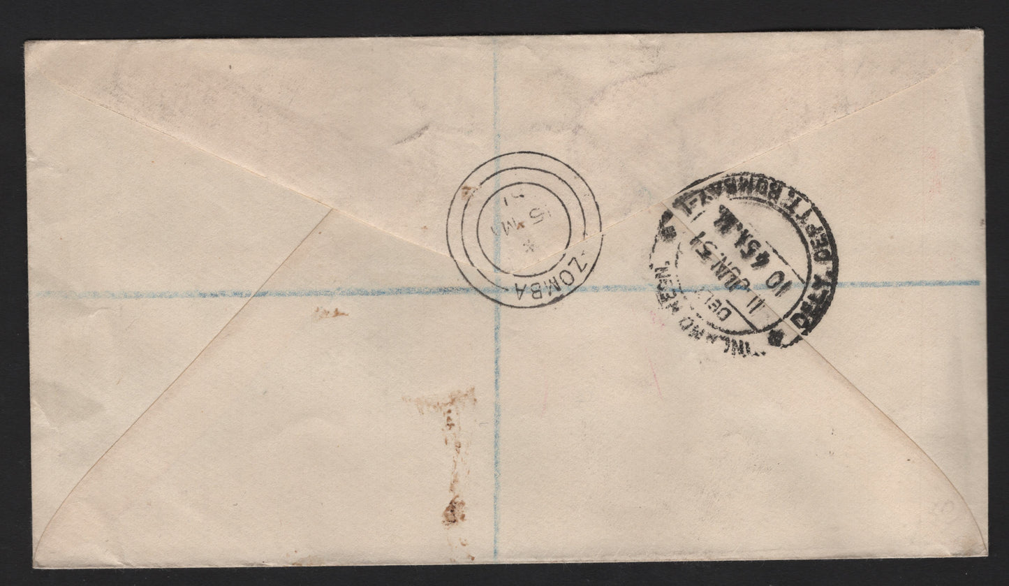 Lot 183 Nyasaland SG#167-170 2d - 5/- Black & Scarlet - Black & Indigo Arms In 1891 & 1951, 1951 Diamond Jubilee Of Protectorate Issue, A Fine/Very Fine Used Cover Philatelic Registered Airmail Cover, Few Small Stains Around The Address,