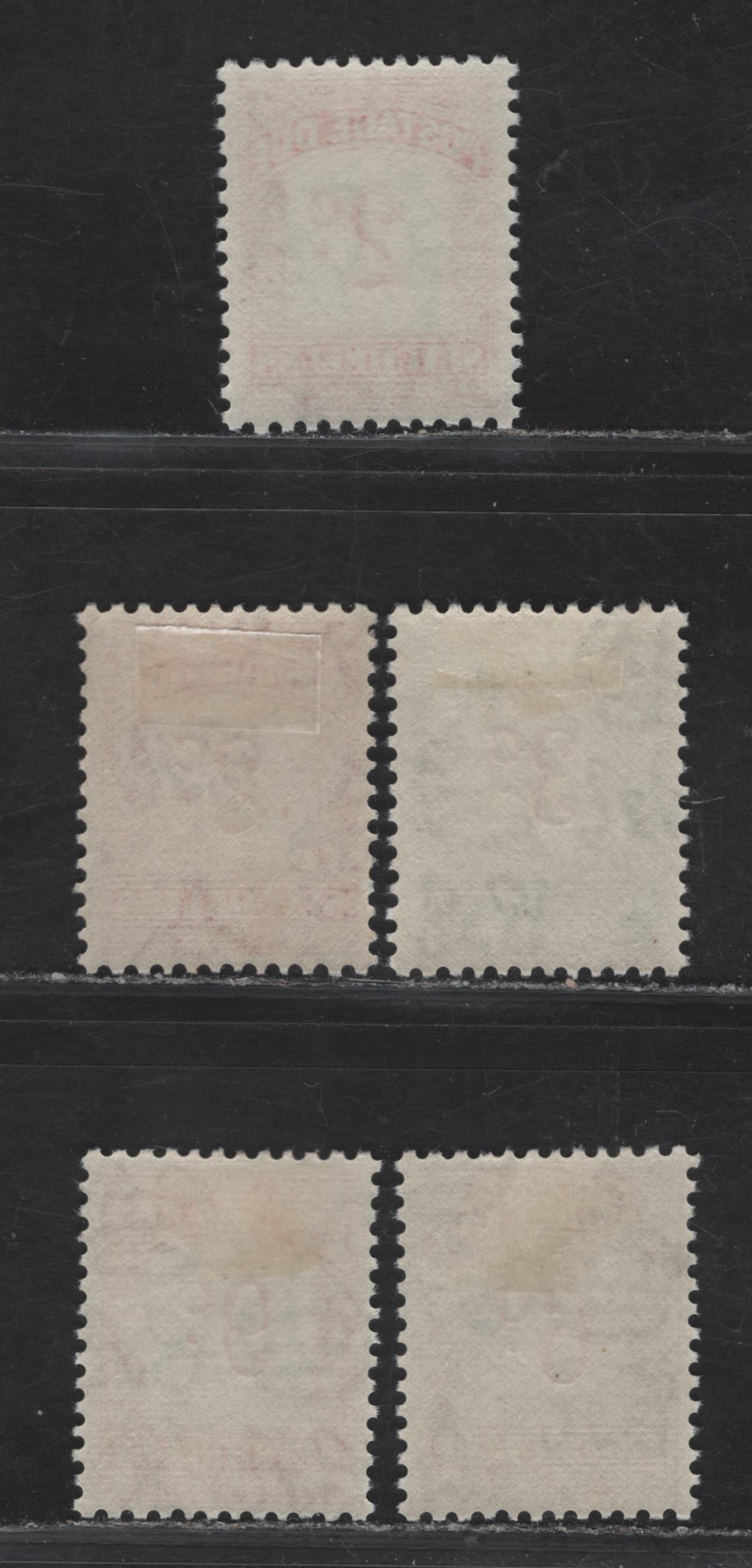 Lot 214 Seychelles SG#D1-D4, D9 2c - 9c Scarlet & Carmine - Scarlet & Orange Numerals, 1951-1964 Postage Dues, 5 VFOG Singles, Script CA & Block CA Wmks