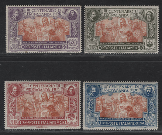 Lot 60 Italy SC#143-146 20c - 1l Olive Green & Brown Orange - Blue & Brown Orange Christ Preaching The Gospel, 1923 300th Anniv of Propagation of the Faith Issue, 4 F/VFOG Singles